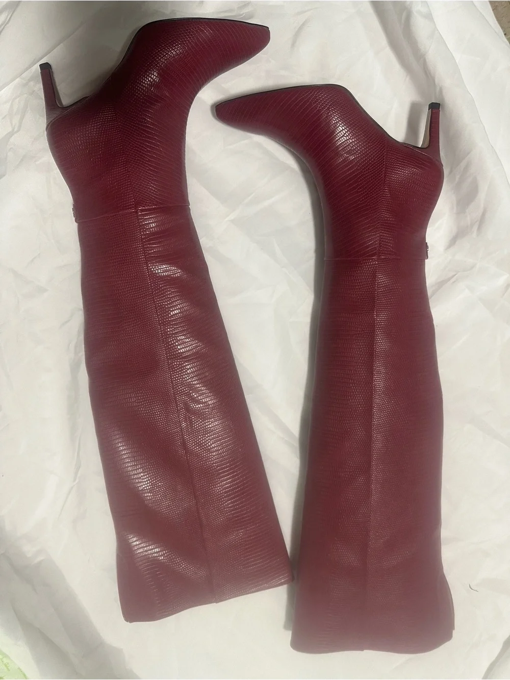 Sam Edelman Ursula Rhubarb Red Over-the-Knee lizard Textured Leather Boots
